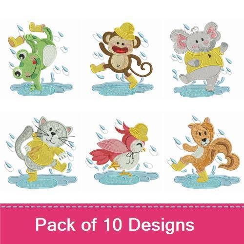 Playful Rainy Day Animal Embroidery Bundle – Adorable Designs (10 Designs)