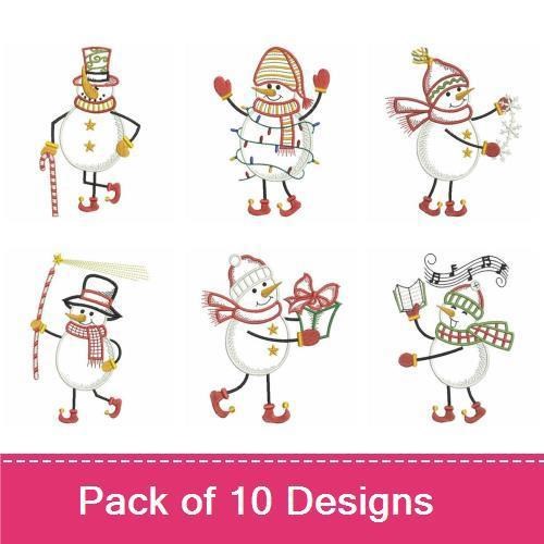 Snowman Embroidery Designs Bundle – Snowman with Lights, Snowman with Scarf, Snowman with Hat & More (10 Designs)