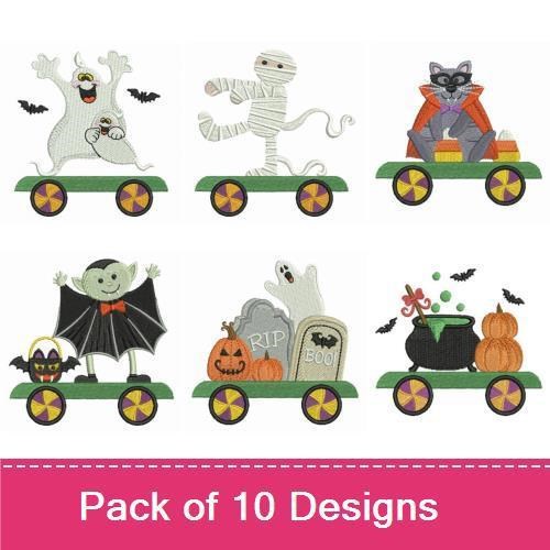Halloween Train & Characters Embroidery Bundle – Fun Ride Designs (10 Designs)