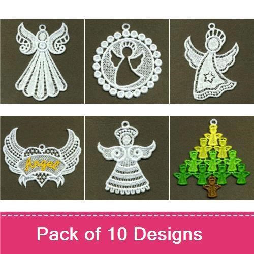 FSL Angel Embroidery Bundle – Ornament with Heart, Delicate Angel, Ornate Silhouette & More (10 Designs)