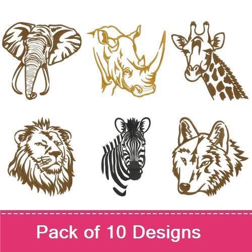 Wild Safari Animals Embroidery Bundle – Lion Head, Leopard Face, Elephant & More (10 Designs)