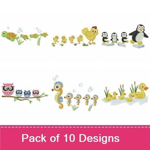Cute Baby Animals Embroidery Designs Bundle – Chick Family, Busy Bees, Playful Lambs & More (10 Designs)