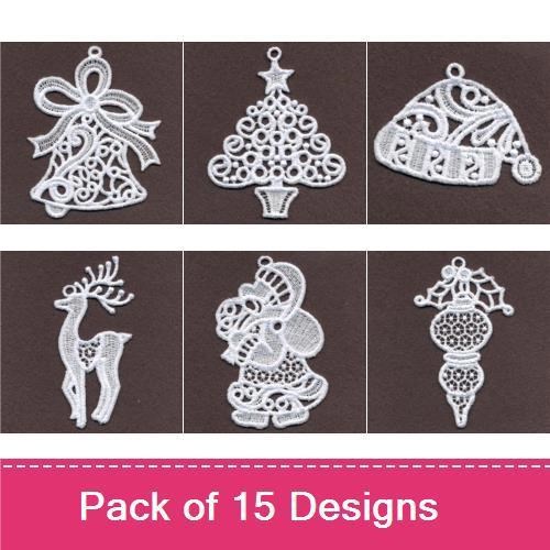 FSL Christmas Ornament Embroidery Designs Bundle – Heart, Angel, Sled & More (15 Designs)