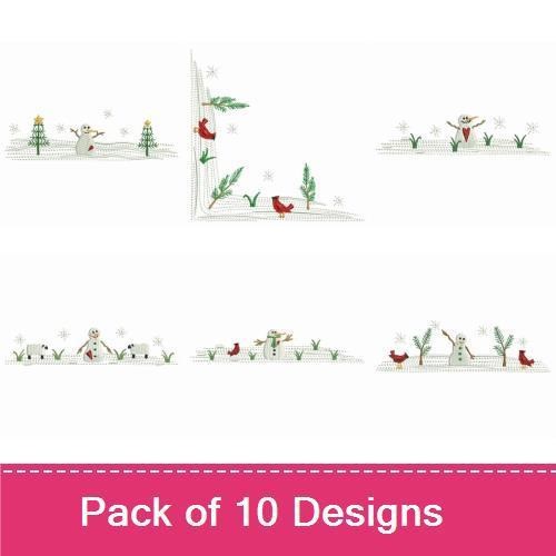 Snowman & Trees Embroidery Designs Bundle – Snowman with Trees, Snowman Family, & More (10 Designs)