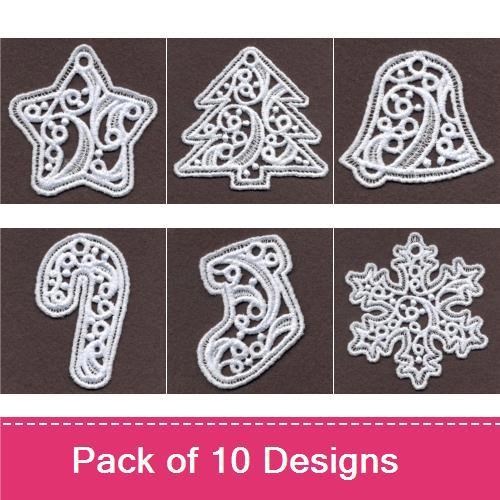 FSL Christmas Ornament Embroidery Designs Bundle – Star, Tree, Snowflake, Bell & More (10 Designs)