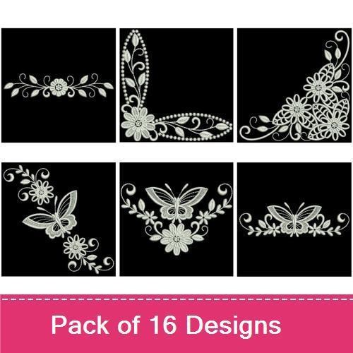 FSL Floral Lace Embroidery Bundle – Floral Lace Star, Floral Lace Corner, Floral Lace Border & More (16 Designs)