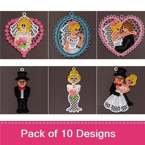 FSL Wedding Embroidery Designs Bundle – Bride and Groom Ornament, Wedding Heart Frame & More (10 Designs)