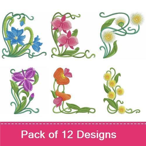 Floral Corner Embroidery Designs Bundle – Blue Floral Corner, Pink Floral Corner, Daisy Floral Corner & More (12 Designs)