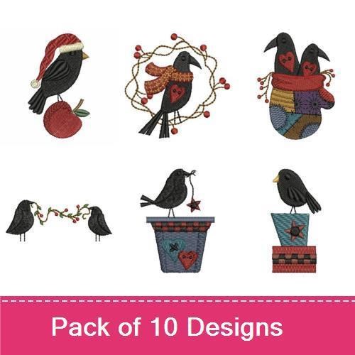 Blackbird Embroidery Designs Bundle – Christmas Stocking, Watering Can, Flower Pot & More (10 Designs)