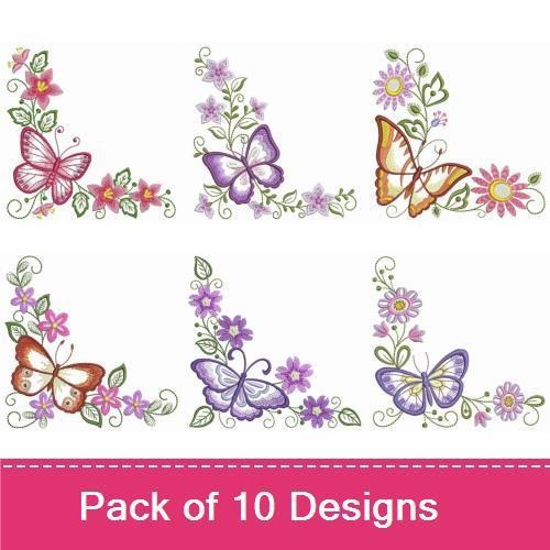 Butterflies & Floral Embroidery Designs Bundle – Butterfly with Floral Arrangement, Purple Butterfly with Flowers & More (10 Designs)