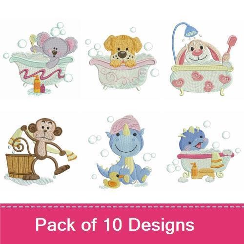 Cute Bath Time Animals Embroidery Bundle – Adorable Designs (10 Designs)