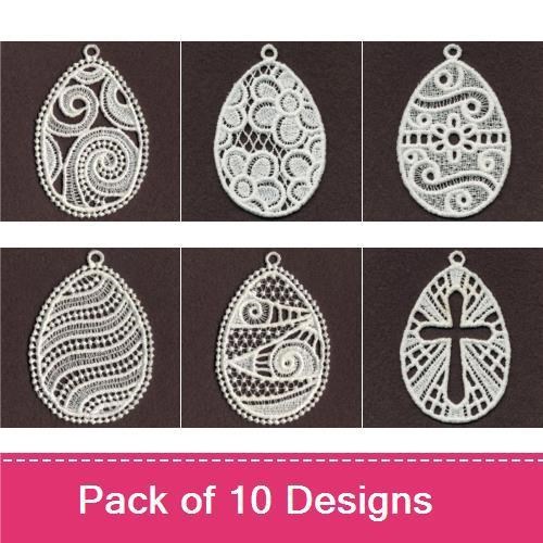 FSL Easter Egg Embroidery Designs Bundle – Lace Egg with Cross, Swirly Lace Egg, Floral Lace Egg & More (10 Designs)