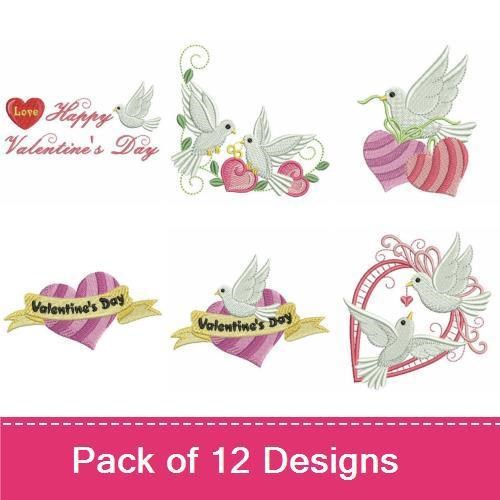 Valentine's Day with Doves & Hearts Embroidery Designs Bundle – I Love You Dove, Cupid's Heart, & More (12 Designs)
