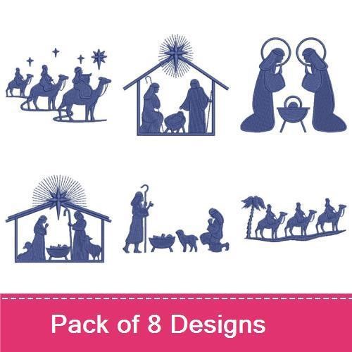 Nativity Scene Embroidery Bundle – Mary & Baby Jesus, Three Wise Men, Shepherd & More (8 Designs)