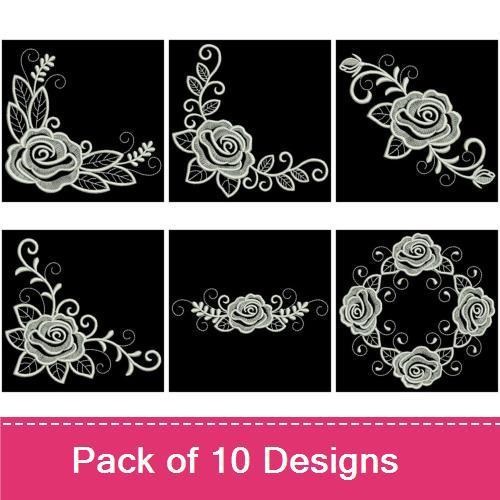 Redwork Elegant Roses Embroidery Designs Bundle – Heart with Roses, Floral Border 1, Rose Bouquet Design & More (10 Designs)