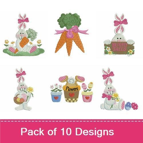 Easter Bunny & Spring Garden Embroidery Designs Bundle – Bunny with Carrot, Happy Easter Text, Bunny Holding Carrots & More (10 Designs)
