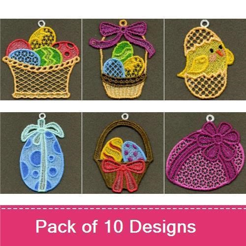 FSL Easter Basket Embroidery Designs Bundle – Decorative Eggs, Chick, Bow & More (10 Designs)