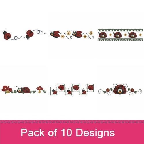 Ladybug Embroidery Designs Bundle – Ladybug on Mushroom, Ladybug with Flowers, Ladybug Heart & More (10 Designs)