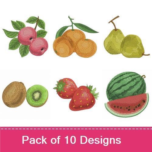 Fresh Fruits Embroidery Designs Bundle – Watermelon Slice, Lychee, Clementine & More (10 Designs)