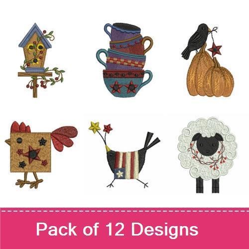 Country-Themed Embroidery Bundle – Chicken, Rooster, Birdhouse, Sheep & More (12 Designs)