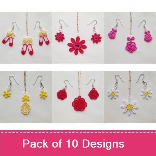 FSL Floral & Ballet Accessories Embroidery Designs Bundle – Flower & Ballet Slippers Earrings & More (10 Designs)