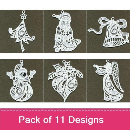 FSL Christmas Ornament Embroidery Designs Bundle – Stocking, Santa, Tree & More (11 Designs)