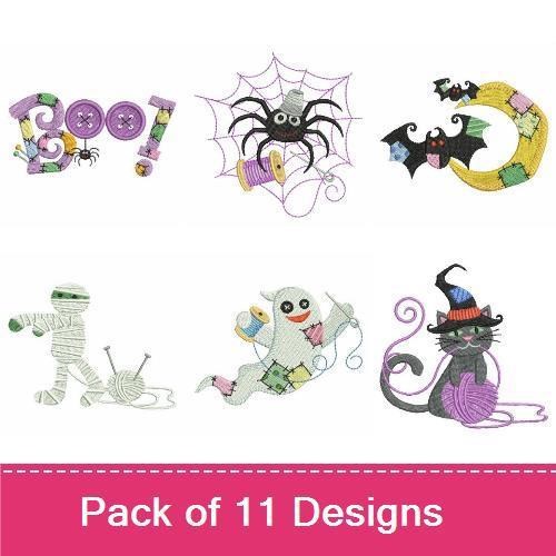 Halloween Themed Embroidery Designs Bundle – Witch Cat, Spooky Web, Cute Mummy & More (11 Designs)