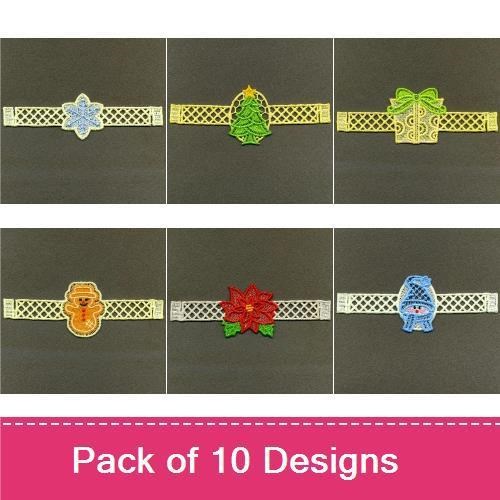 FSL Festive Holiday Ornaments Embroidery Designs Bundle – Christmas Tree, Snowman, Gingerbread Man & More (10 Designs)