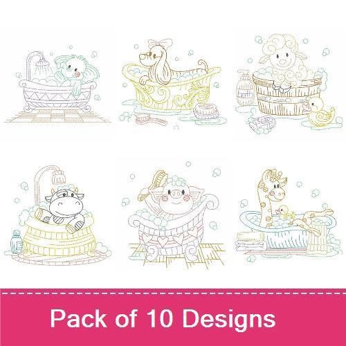 Cute Animal Bath Time Embroidery Bundle – Fun Designs (10 Designs)