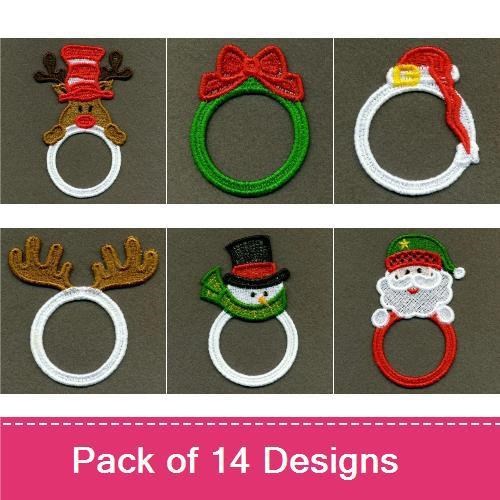 FSL Christmas-Themed Embroidery Bundle – Reindeer, Santa Hat, Snowman & More (14 Designs)