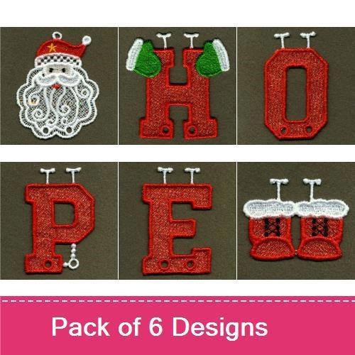 FSL Holiday Alphabet Embroidery Designs Bundle – Santa Face, Letters H, O, P, E & More (6 Designs)