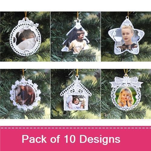 FSL Holiday Photo Frame Ornament Embroidery Bundle – Dog, Star, Heart, House & More (10 Designs)