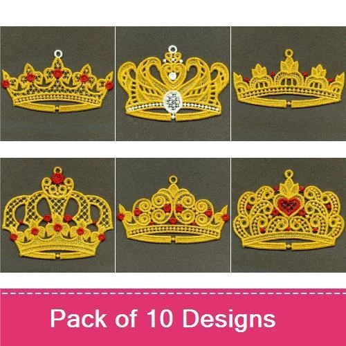 FSL Elegant Crowns Embroidery Bundle – Crown with Hearts, Ornate Crown, Golden Crown & More (10 Designs)