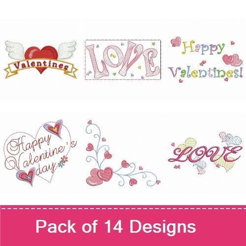 Valentine's Day Love Embroidery Designs Bundle – LOVE Text, Happy Valentine's Day Heart, Love Banner & More (14 Designs)