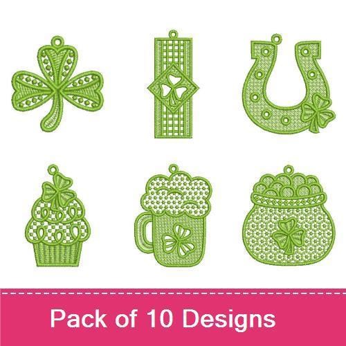 FSL St. Patrick's Day Embroidery Designs Bundle – Shamrock Hat, Leprechaun, Owl, Pot of Gold & More (10 Designs)