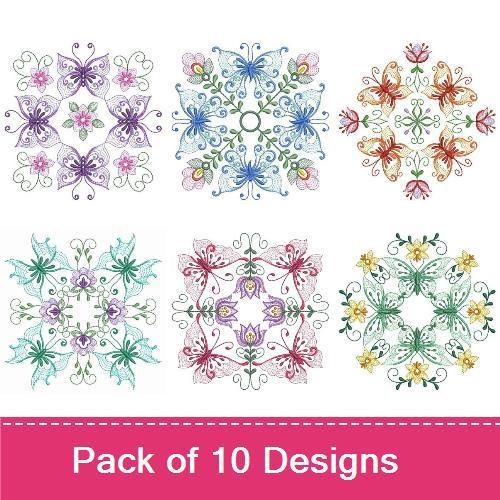 Rippled Elegant Butterfly Floral Embroidery Bundle – Floral Butterfly Design 1, Floral Butterfly Design 2 & More (10 Designs)