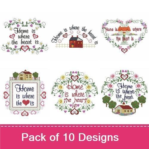 Home & Heart Embroidery Designs Bundle – Home Is Where The Heart Is Text, Home With Trees, & More (10 Designs)