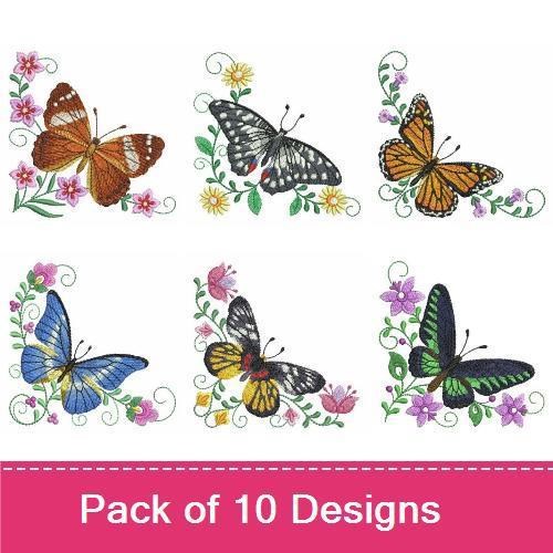 Colorful Butterflies Embroidery Designs Bundle – Monarch, Blue, Red, & More (10 Designs)