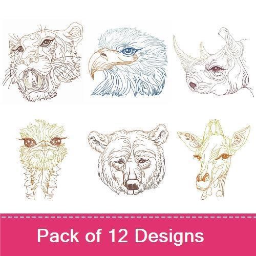 Wild Animal Faces Embroidery Bundle – Realistic Animal Designs (12 Designs)