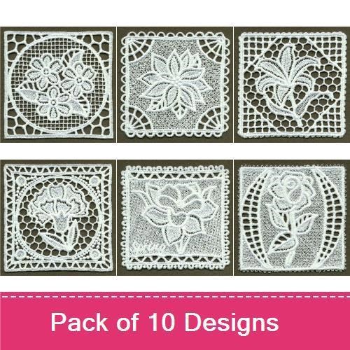 FSL Floral Lace Embroidery Designs Bundle – Floral Lace Panel, Ornamental Lace Flower, & More (10 Designs)
