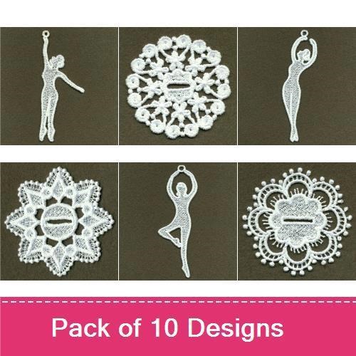 FSL Ballet and Lace Ornaments Embroidery Bundle – Ballet Dancer Ornament, Lace Doily, Dancer Silhouette & More (10 Designs)