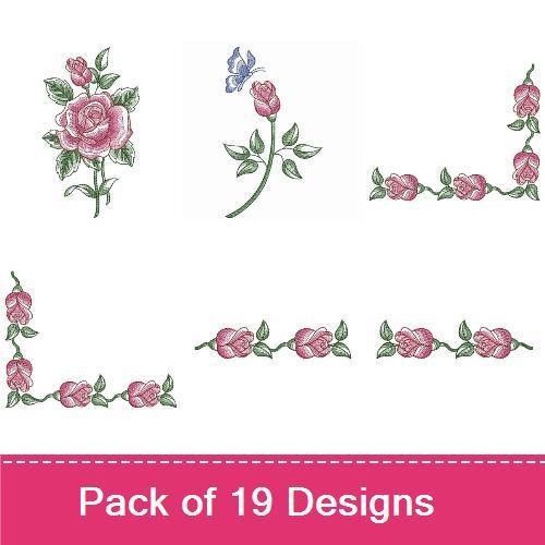 Roses & Floral Embroidery Designs Bundle – Single Rose, Rose Bouquet, Rose Border & More (19 Designs)
