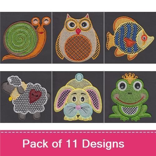 FSL Cute Animals Embroidery Designs Bundle – Owl, Snail, Ladybug & More (11 Designs)