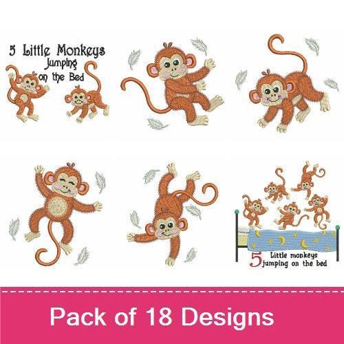 Counting Monkeys Embroidery Designs Bundle – Monkey with Number 1, Monkey Playing, Counting Monkeys Text & More (18 Designs)