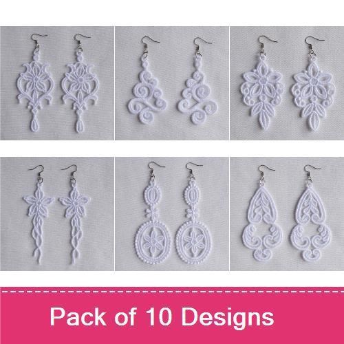 FSL Elegant Lace Earrings Embroidery Designs Bundle – Lace Flower, Ornate Lace & More (10 Designs)