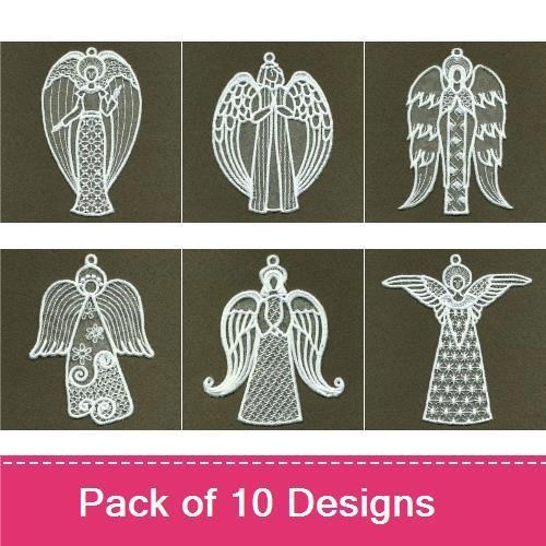 FSL Elegant Angels Embroidery Designs Bundle – Angel with Wings, Guardian Angel, Lace Angel & More (10 Designs)