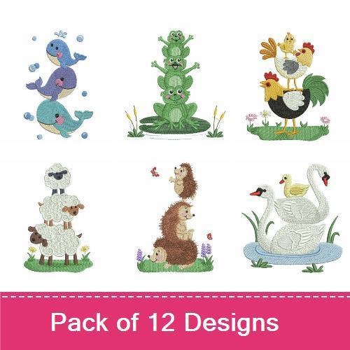 Stacked Animal Embroidery Bundle – Fun and Whimsical Designs (12 Designs)