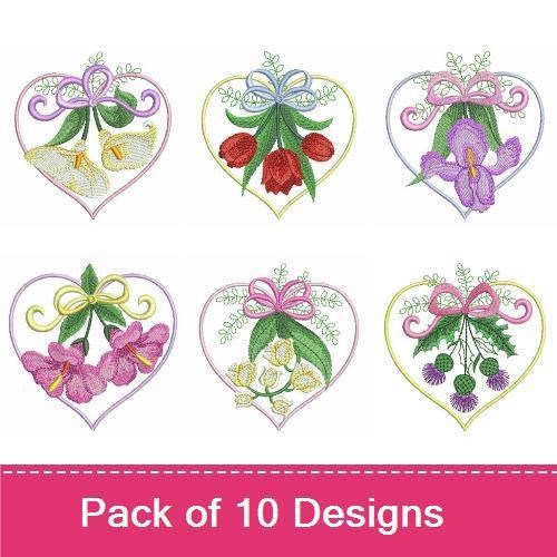 Floral Heart Embroidery Designs Bundle – Floral Heart with Lily, Orchid, Roses & More (10 Designs)