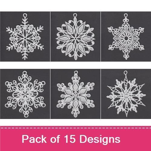 FSL Elegant Lace Snowflakes Embroidery Designs Bundle – Snowflake Ornament 1, Snowflake Ornament 2, Snowflake Ornament 3 & More (15 Designs)