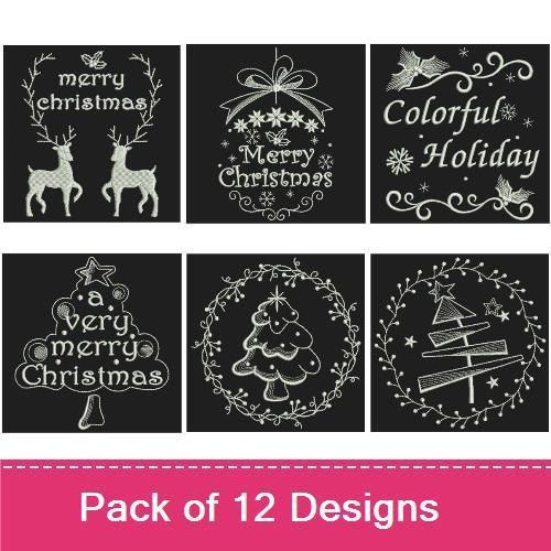 Christmas Greetings Embroidery Designs Bundle – Merry Christmas Ornament, Christmas Tree Design, Merry Christmas Reindeer & More (12 Designs)